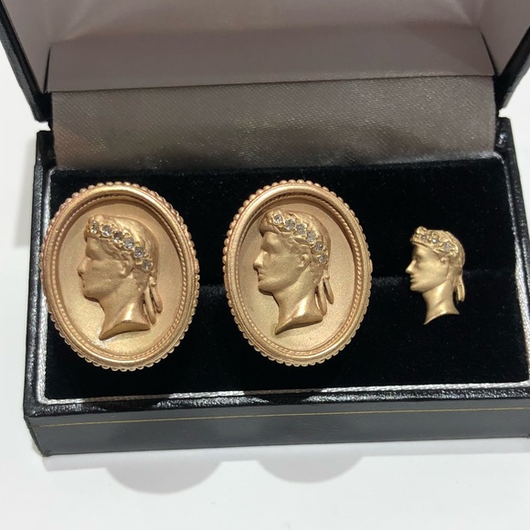 14K Solid Heavy Antique Cufflinks and Tie Tack!!! - Picture 3 of 8